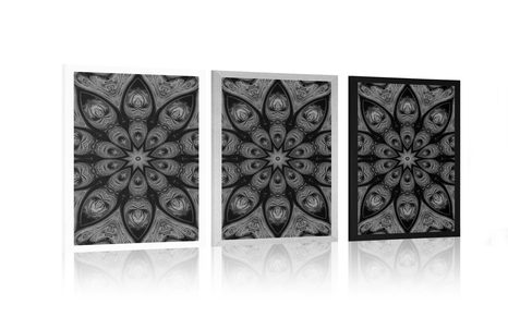 POSTER HYPNOTISCHES MANDALA IN SCHWARZ-WEISS - SCHWARZ-WEISS - POSTER