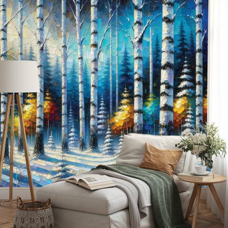 SAMOLEPÍCÍ TAPETA BAREVNÝ ZIMNÍ LES - TAPETY LES - TAPETY