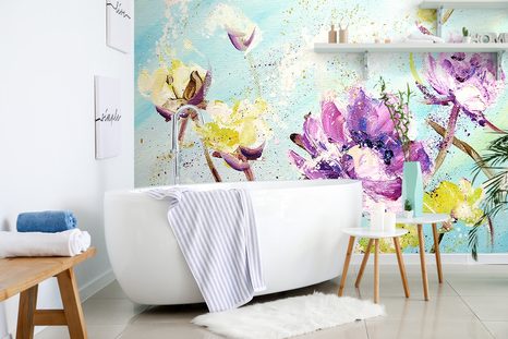 SAMOLEPÍCÍ TAPETA MALOVANÉ FIALOVÉ A ŽLUTÉ KVĚTY - SAMOLEPÍCÍ TAPETY - TAPETY