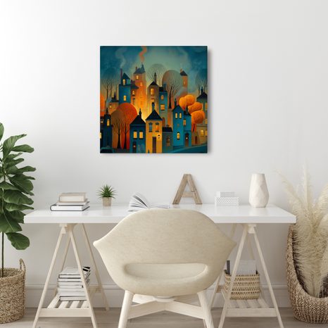 WANDBILD FESTLICHE ABENDSTIMMUNG - BUNTE HÄUSER - BILDER