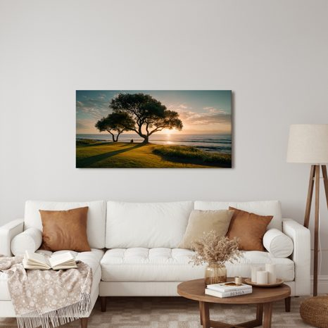 WANDBILD RUHIGER ABEND AM BAUM - BILDER BÄUME UND LAUB - BILDER