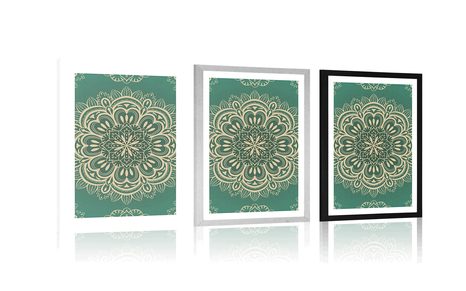 PLAKAT S PASPARTUOM MANDALA NA TIRKIZNOJ POZADINI - FENG SHUI - PLAKATI