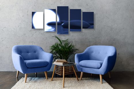 5-DÍLNÝ OBRAZ NÁDHERNÉ ZEN KAMENY A ÚPLNĚK MĚSÍCE - OBRAZY FENG SHUI - OBRAZY