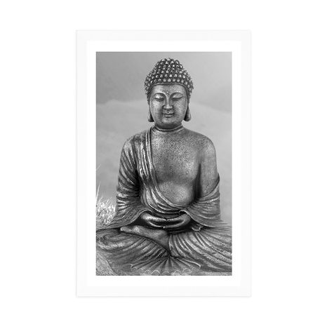 POSTER – STATUA DI BUDDHA IN POSIZIONE MEDITATIVA IN BIANCO E NERO - NERO E BIANCO - POSTER