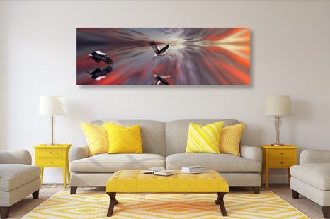 WANDBILD STÖRCHE AUF ABSTRAKTEM HINTERGRUND - BILDER TIERE - BILDER