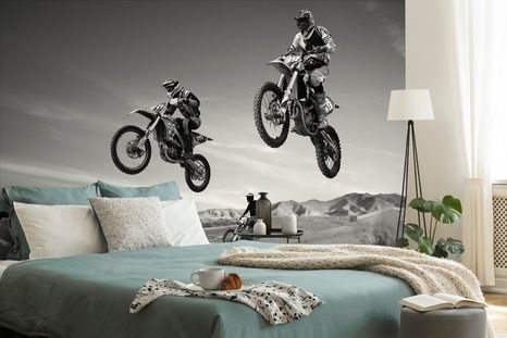 FOTOTAPETA MOTORKÁŘI V ČERNOBÍLÉM PROVEDENÍ - ČERNOBÍLÉ TAPETY - TAPETY