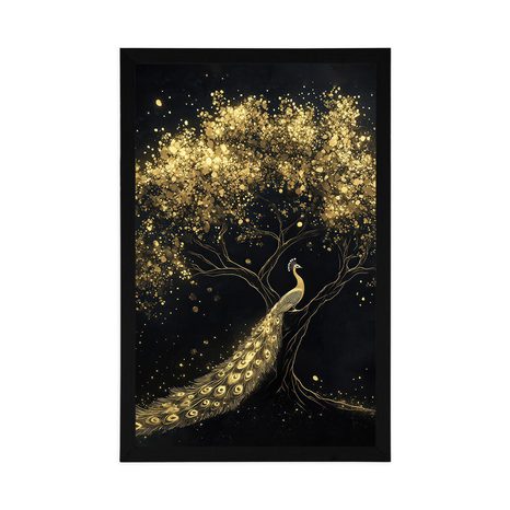 POSTER GOLDENER PFAU AUF DEM BAUM - VÖGEL - POSTER