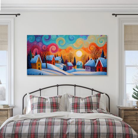 WANDBILD WEIHNACHTLICHES MÄRCHEN BUNTER HÄUSER - WEIHNACHTS- UND WINTERBILDER - BILDER