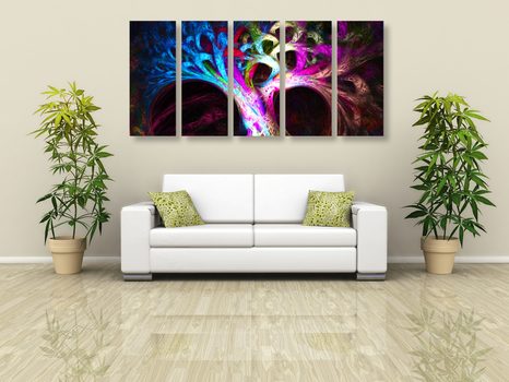 TABLOU 5-PIESE COPAC ABSTRACT MISTERIOS - TABLOURI ABSTRACTE - TABLOURI