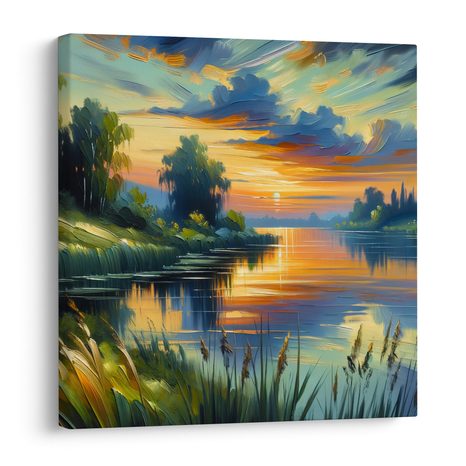 OBRAZ MALEBNÝ VEČER U VODY - OBRAZY JEZERA - OBRAZY