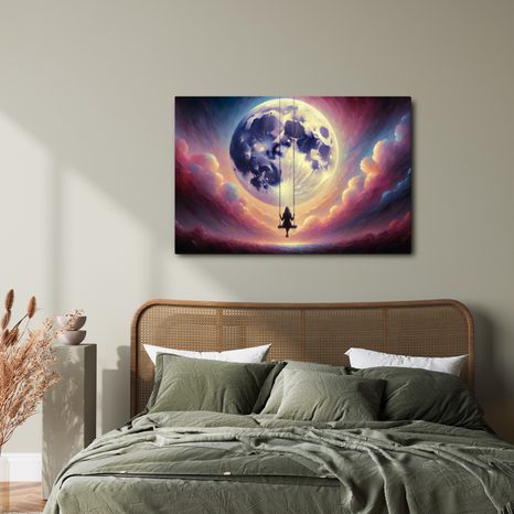 OBRAZ DÍVKA NA HOUPAČCE POD MĚSÍCEM - OBRAZY MĚSÍC - OBRAZY