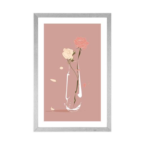 POSTER MIT PASSEPARTOUT MINIMALISTISCHE BLUMEN IN DER VASE - VASEN - POSTER