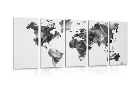 5 PART PICTURE MAP OF THE WORLD IN VECTOR GRAPHICS DESIGN IN BLACK & WHITE