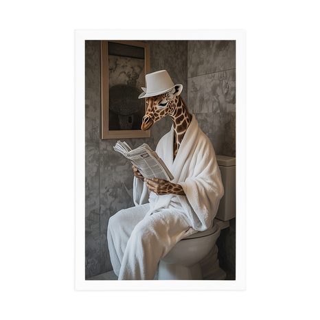 POSTER GIRAFFE MIT EINER ZEITUNG AUF DEM KLO - GIRAFFEN UND ZEBRAS - POSTER