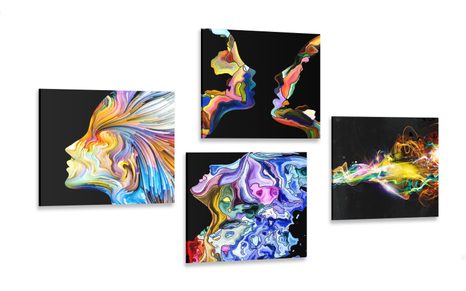 CANVAS PRINT SET COLORFUL ABSTRACTION ON A BLACK BACKGROUND - SET OF PICTURES - PICTURES