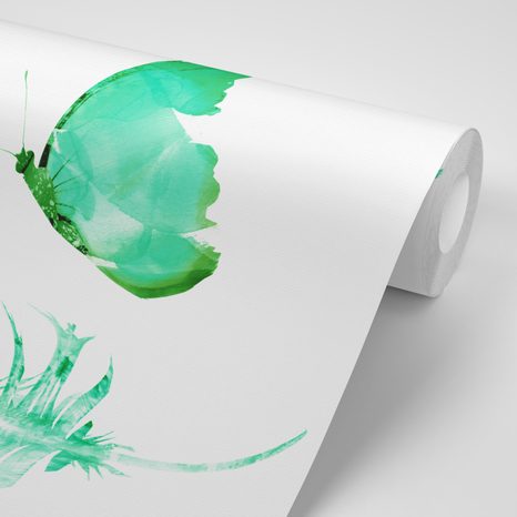 TAPETA PÍRKO S MOTÝLEM V ZELENÉM PROVEDENÍ - TAPETY S IMITACÍ MALEB - TAPETY