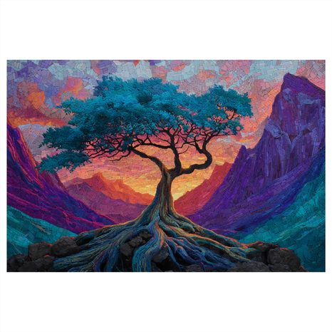 WANDBILD LEBENSBAUM IN DEN BERGEN - BILDER BÄUME DES LEBENS - BILDER
