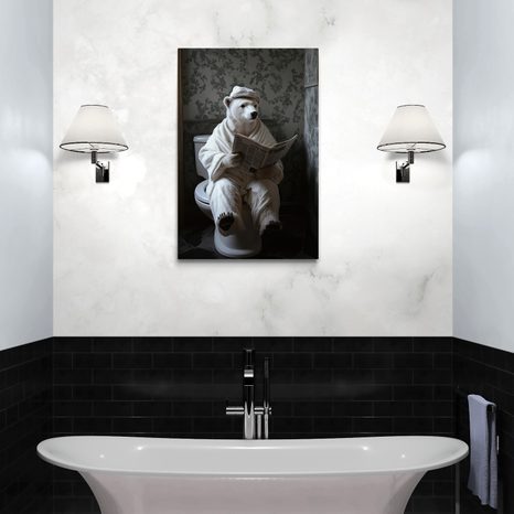 OBRAZ ĽADOVÝ MEDVEĎ S NOVINAMI NA ZÁCHODE - OBRAZY MEDVEDE - OBRAZY