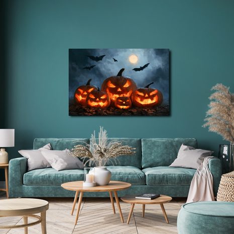 WANDBILD HALLOWEEN-KÜRBISSE UNTER FLEDERMÄUSEN - HALLOWEEN- UND HORROR-BILDER - BILDER