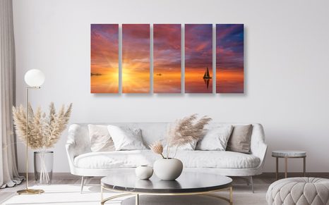 5-DÍLNÝ OBRAZ OPUŠTĚNÁ LOĎKA NA MOŘI - OBRAZY PŘÍRODY A KRAJINY - OBRAZY