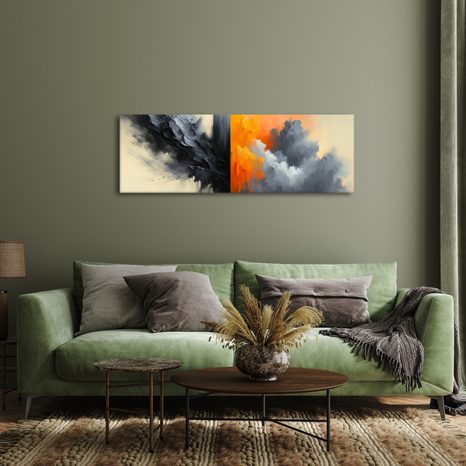 WANDBILD ZUSAMMENSTOSS VON ORANGE UND GRAU - WANDBILDER ABSTRAKTE FORMEN - BILDER