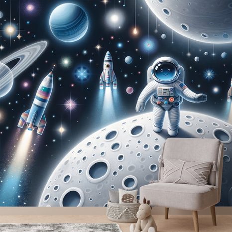 TAPETA DĚTSKÝ VESMÍR S ASTRONAUTY - DĚTSKÉ TAPETY - TAPETY