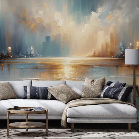 TAPETE ABSTRAKTE STADTLANDSCHAFT IN WARMEN TÖNEN - ABSTRAKTE TAPETEN - TAPETEN