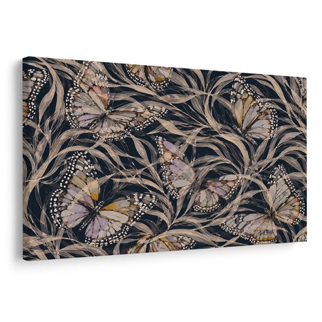 TABLEAU SUR TOILE – PAPILLONS DANS UNE VÉGÉTATION DÉLICATE - TABLEAUX PAPILLONS - TABLEAUX