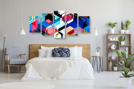 QUADRI 5 PEZZI – GEOMETRIA ASTRATTA - QUADRI ASTRATTO - STAMPE E QUADRI