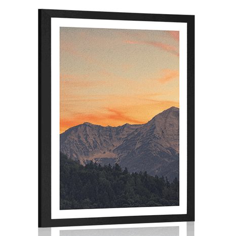 AFFICHE AVEC MONTURE COUCHER DE SOLEIL SUR LES MONTAGNES - NATURE - AFFICHES