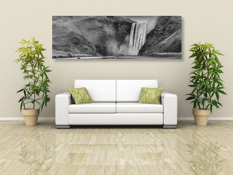 SLIKA ZNAMENITI SLAP NA ISLANDIJI V ČRNOBELI IZVEDBI - SLIKE SLAPOVI - SLIKE