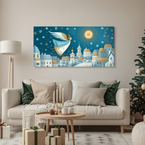 OBRAZ VÁNOČNÍ KRAJINA S ANDĚLEM - VÁNOČNÍ A ZIMNÍ OBRAZY - PICTURES