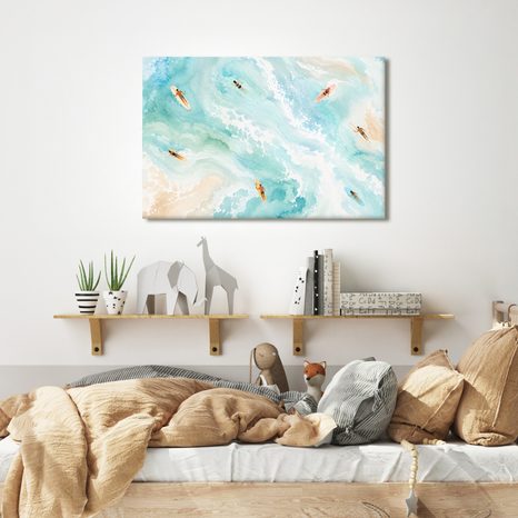WANDBILD SURFER AUF TÜRKISFARBENEN WELLEN - BILDER MEER UND STRAND - BILDER