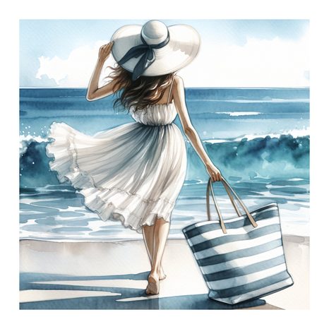 WANDBILD SOMMERLICHER SPAZIERGANG AM STRAND - BILDER MEER UND STRAND - BILDER