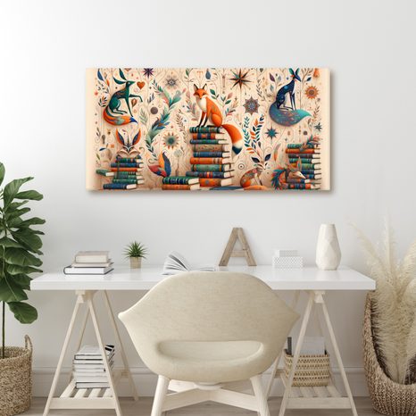 SLIKA LISICA MED KNJIGAMI - OTROŠKE SLIKE ŽIVALI - SLIKE