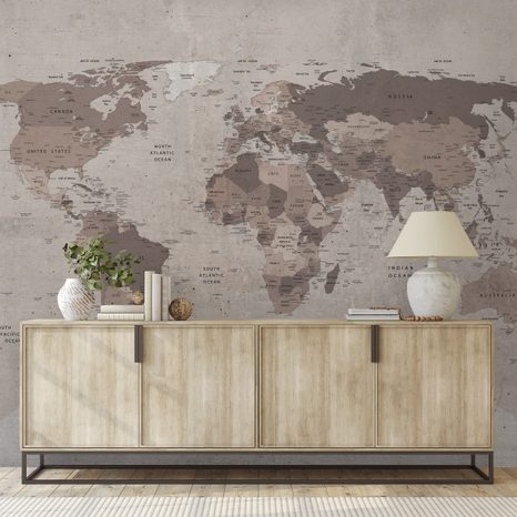 SAMOLEPILNA FOTOTAPETA VINTAGE ZEMLJEVID SVETA V BEŽ IN RJAVIH TONIH - TAPETE ZEMLJEVIDI - TAPETE