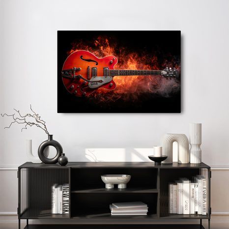 WANDBILD ELEKTRISCHE GITARRE IN FLAMMEN - MUSIKBILDER - BILDER