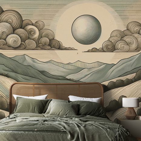 TAPETA HORSKÁ KRAJINA V RETRO STYLU - TAPETY HORY - TAPETY