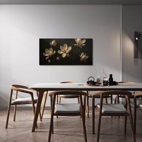 CANVASTAVLA KRÄMVITA MAGNOLIABLOMMOR I NATTEN - BLOMTAVLOR - TAVLOR