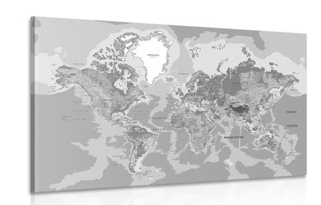 CANVAS PRINT CLASSIC WORLD MAP IN BLACK AND WHITE - PICTURES OF MAPS - PICTURES