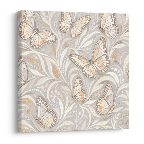 TABLEAU SUR TOILE – PAPILLONS PASTEL PARMI LES FEUILLES - TABLEAUX PAPILLONS - TABLEAUX
