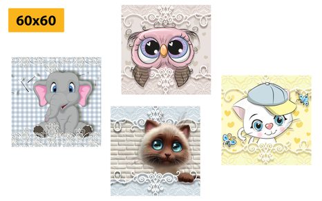 SET OBRAZŮ ZVÍŘÁTKA V DĚTSKÉM PROVEDENÍ - SESTAVY OBRAZŮ - OBRAZY