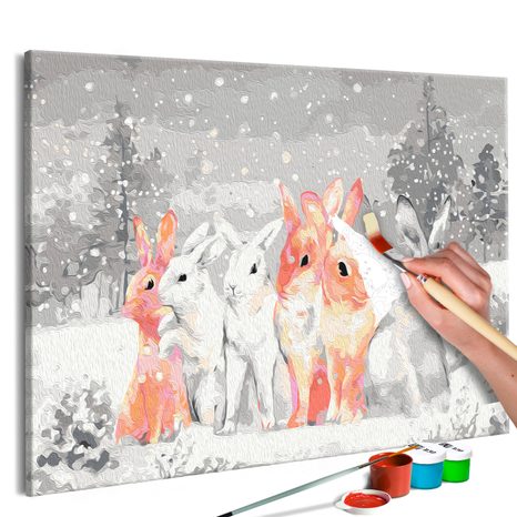 PICTURE PAINTING BY NUMBERS BUNNIES IN WINTER LANDSCAPE