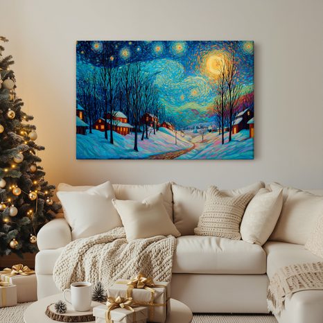 VÁNOČNÍ OBRAZ KOUZELNÁ ZIMNÍ VESNICE - VÁNOČNÍ A ZIMNÍ OBRAZY - OBRAZY