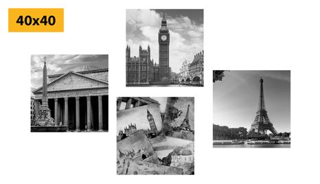 SET OBRAZŮ HISTORICKÉ PAMÁTKY V ČERNOBÍLÉM PROVEDENÍ - SESTAVY OBRAZŮ - OBRAZY