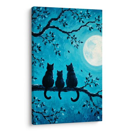 WANDBILD DREI KATZEN AUF EINEM AST - HALLOWEEN- UND HORROR-BILDER - BILDER