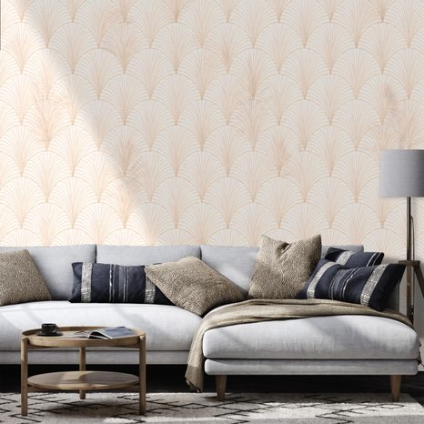 SELBSTKLEBENDE TAPETE BEIGE ART-DÉCO-GEOMETRIE - GEMUSTERTE TAPETEN - TAPETEN