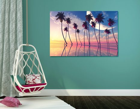 OBRAZ ZACHÓD SŁOŃCA NAD TROPIKALNYMI PALMAMI - OBRAZY PRZYRODY I KRAJOBRAZY - OBRAZY