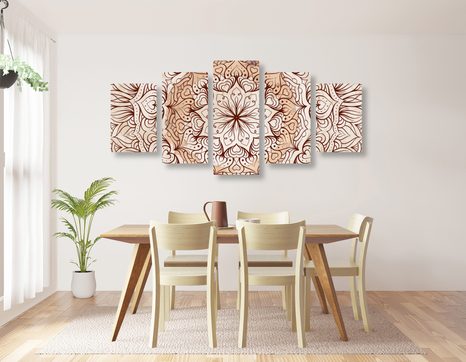 TABLOU 5-PIESE MANDALA ETNICĂ ABSTRACTĂ - TABLOURI FENG SHUI - TABLOURI