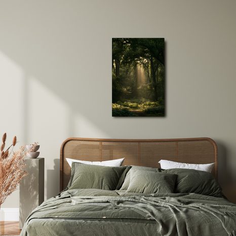 CANVASTAVLA MYSTISKT LJUS I SKOGSMORGON - TAVLOR MED SKOG - TAVLOR